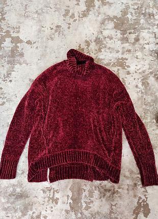 Свитер oversize бардовый бархатный