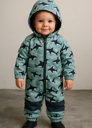 Деми комбинезон на флисе софтшел. водозащитный/витрозащитный комбинезон softshell 74-80 см