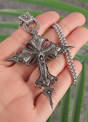 Подвеска "крест готический" сталь.крест со скелетом.крест dante