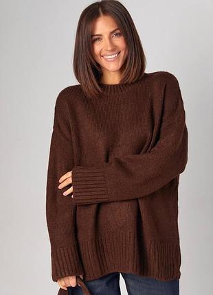 Жіночий теплий подовжений светр шоколадний оверсайз вільного крою