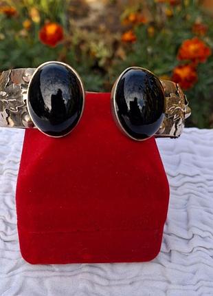 Вінтажний мельхіоровий браслет із оніксом