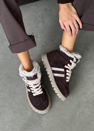 Женские анатомические зимние ботинки на шнуровке teddy натуральная замша арт11152