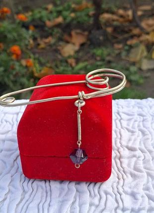 Винтажная мельхиоровая брошь- булавка с аметистом