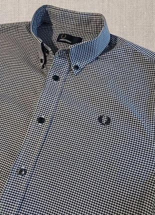 Рубашка классическая мужская в клетку fred perry длинный рукав серая - белая - черная клетка m 3
