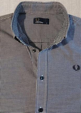 Рубашка классическая мужская в клетку fred perry длинный рукав серая - белая - черная клетка m 4