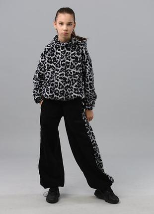 Флісовий костюм з палаццо для дівчинки леопардовий р. 146, 152, 158, 164
