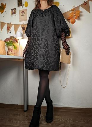 Платье чёрное объемные рукава буфы міні сукня чорна m l віскоза готичне хеллоуїн