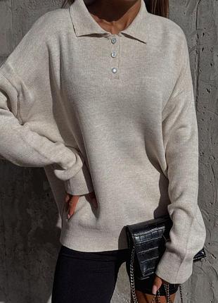 Вязаный свитер женский на пуговицах в стиле оверсайз, шерсть акрил
