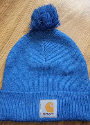 Унисекс бини шапка с помпном carhartt bobble warch hat blue