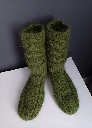 Вязаные теплые пушистые носки ангора кролик подарок на новый год
