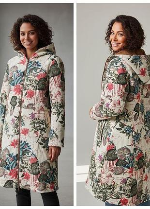 🍂 стильное пальто-худи на меху, цветочный орнамент, xl