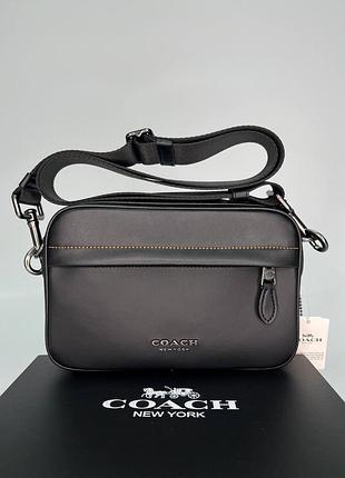 Мужская качественная и стильная сумка мессенджер из натуральной кожи черная