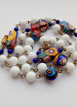 Вінтажні намисто, молочне скло, мурано в техніці міліфіорі