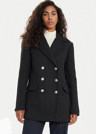 Черное женское пальто жакет двубортное