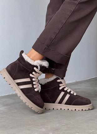 В наявності анатомічні зимові черевики на шнурівці натур замш +шкіра коричневий /шоколад 36-41р