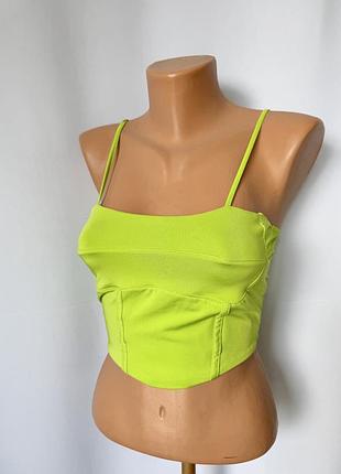Tally weijl салатовый кроп топ топик корсетный на бретельках яркий неон неоновый y2k