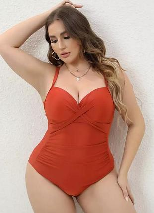 Купальник слитный женский терракотовый с драпировкой shein
