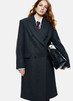 Двубортное пальто из смеси шерсти h&amp;m premium selection 1302236002