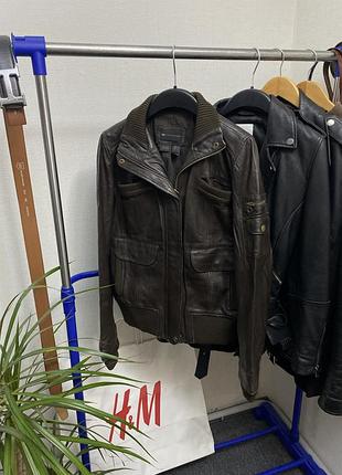 Шкіряна вінтажна куртка mango casual sportwear ретро бомбер натуральна кожа 1