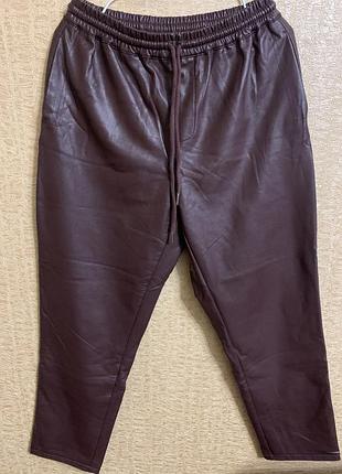 Штани жіночі еко шкіра колір бургунді шоколад на флісовій підкладці m l