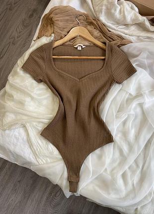 Боді футболка беж у рубчик