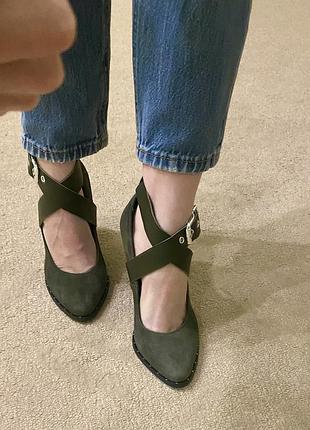 Туфельки хакі натуральна замша 35 ( 22см)