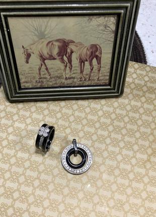 Керамическое кольцо с серебряной вставкой , 18 размер 🛍8 фото