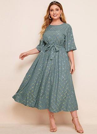 Вечернее платье shein (новое) - макси, а-силуэт, с поясом и принтом (позолота) | серая | коттон/полиэстер | размер l (48)