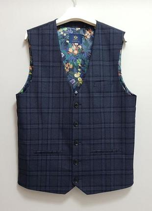 Next жилет - s • 46 - (16 років) - синій у клітинку - 558-189 - класична чоловіча жилетка костюмна - ж46 ж16