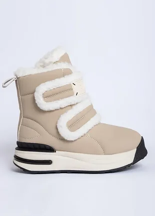 Сапоги дутиши для девочек e3656-3 молочные светлые белые зимние на липучках