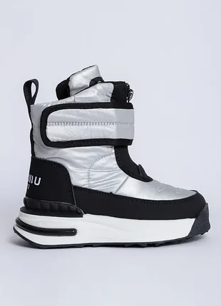 Сапоги дутиши для девочек f2621-5 серебро зимние серые