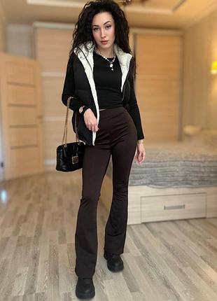 Жіночі теплі гладкі лосіни кльош на флісі на високій посадці