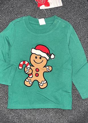Коттоновая тонкая кофточка зеленого цвета с пряничным человечком размер:  ✔️ 68 ✔️ 74 ✔️ 86  ✔️ 92  ✔️ 98