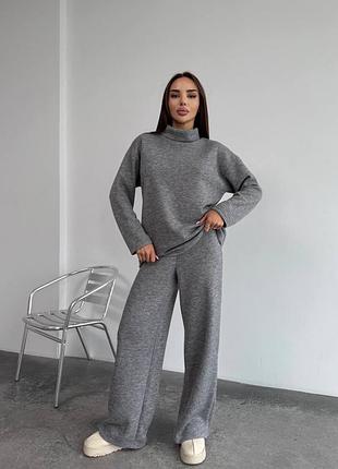 Женский костюм со свитером, ангора, серый