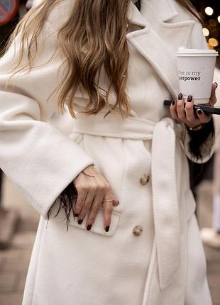 Пальто под пояс на пуговицах шерсть кашемир