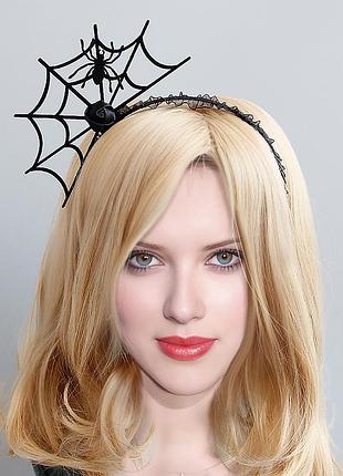 Обруч на хелловін павутина та павук one size чорний