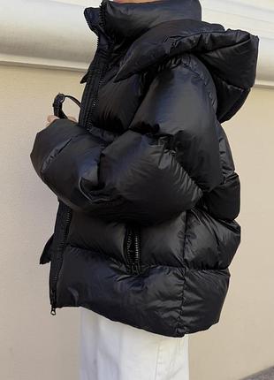 Дутый пуфер пуховик  с капюшоном оверсайз