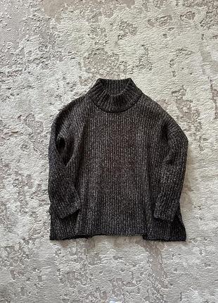 Вовняний шерстяний натуральний светр кофта вязаний з горлом гольф оверсайз