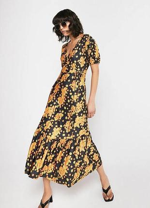 Макси платье, с v - образным вырезом, имитацией запах, в цветочный принт, размер 44/46
