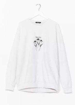 Свитшот nasty gal (новый) - женский, оверсайз, цвет экрю, принт oopsy day | хлопок/полиэстер | длинный | размер l (48)