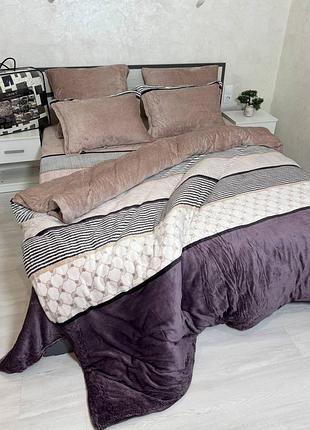Уютное велюровое постельное белье на 4 наволочки, размер евро
