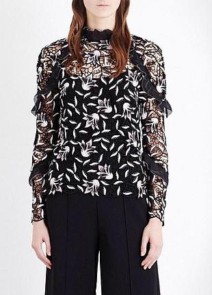 Блуза self-portrait nightshade ruffle floral top size uk 12