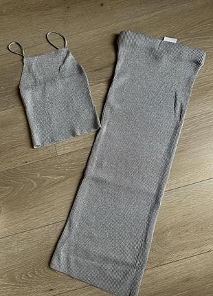 Комплект жіночий топ і спідниця h&m , xs-s , срібний