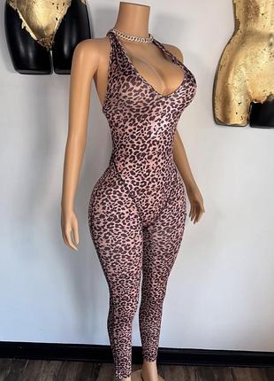 С открытой спинкой комбинезон, костюм,леопардовый принт,на танцы, фотосессию