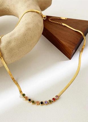 Стильная золотистая медицинская сталь колье подвес цепочка чокер цветные кристаллы