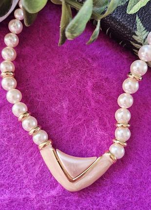 Колье napier, искусственные жемчужинки и персиковая эмаль, винтаж
