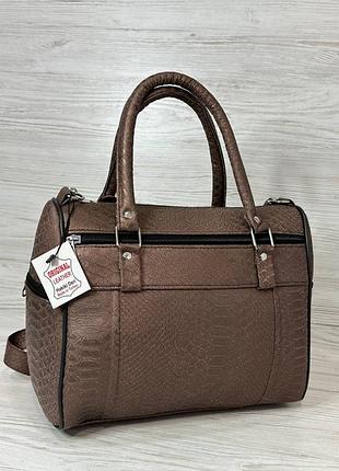 Сумка жіноча мокко тиснена натуральна шкіра 109044