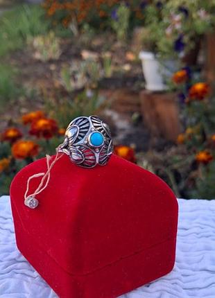 Новый серебряный кольцо "капля неба", бирюза