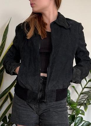 Натуральний замшевий бомбер чорний куртка