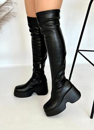 Накладной платеж ❤ евро зима утепленные мехом высокие сапоги ботфорты на массивной подошве платформе